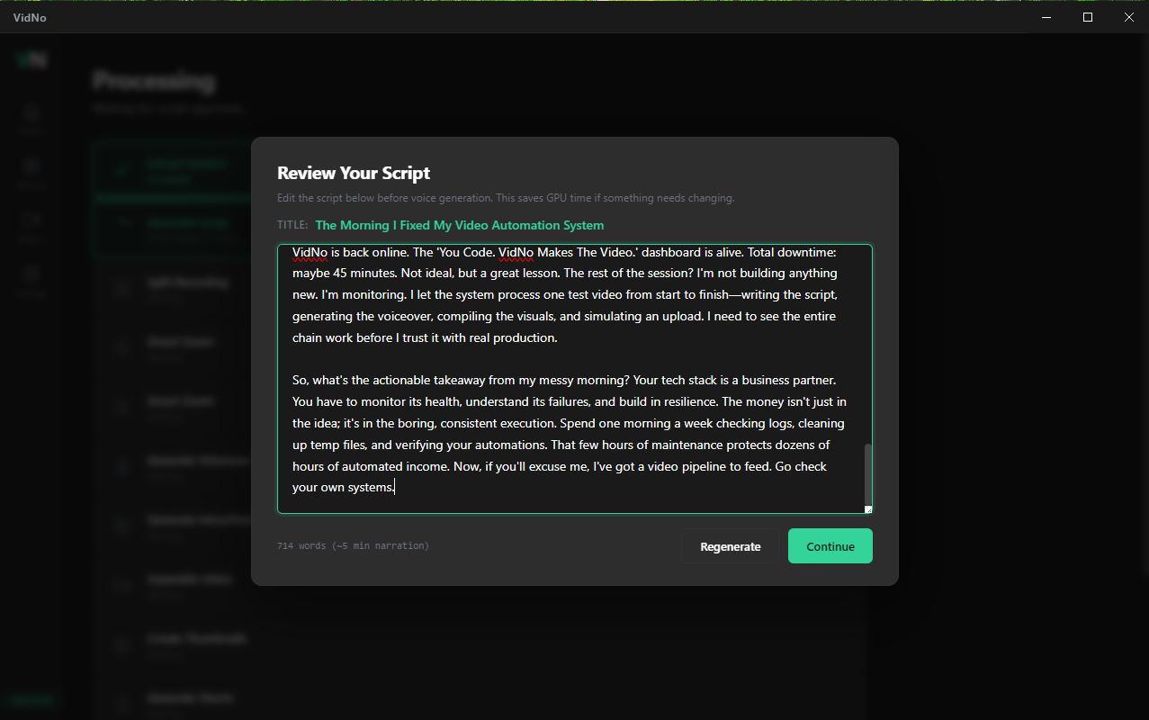 VidNo script review