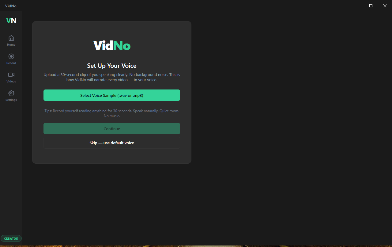VidNo voice setup
